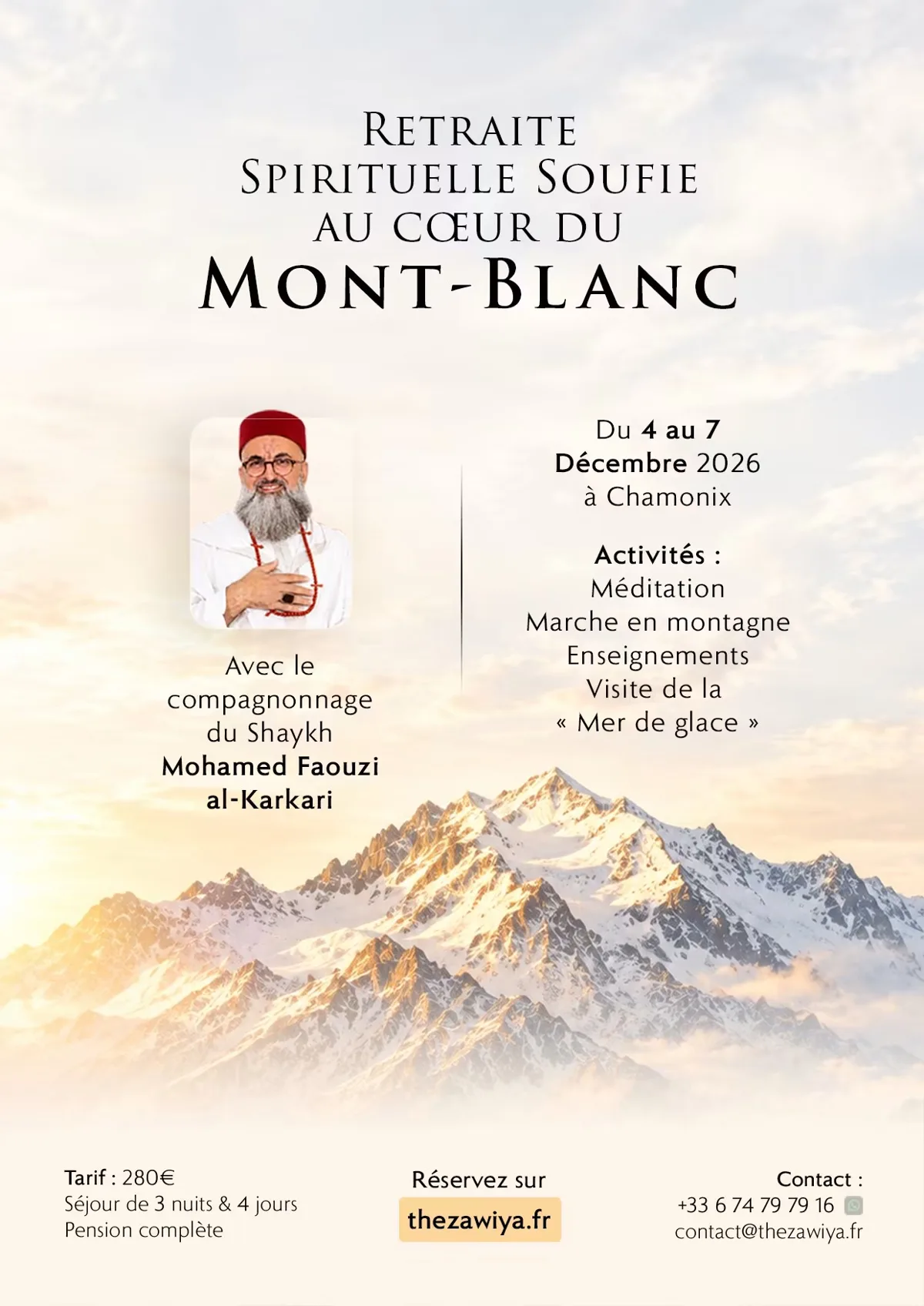 Affiche de la retraite spirituelle soufie au cœur du Mont-Blanc, du 4 au 7 décembre 2026 à Chamonix