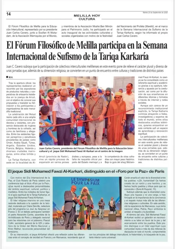 Page Culture du journal Melilla Hoy, 23 septembre 2025